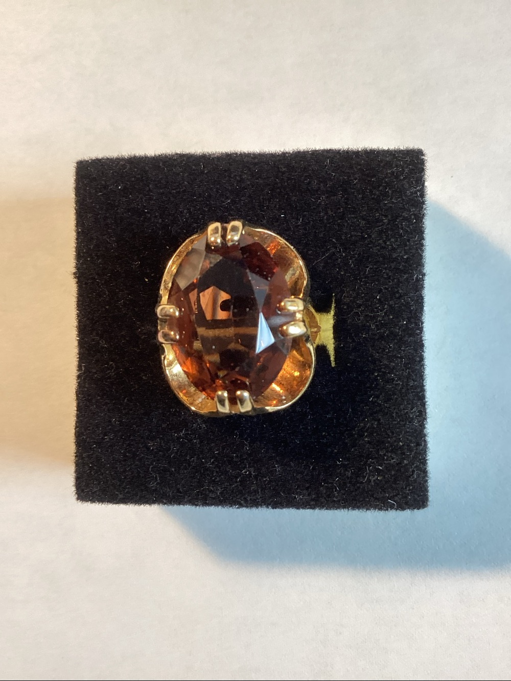 Vintage 18K HGE Gold Electroplated Cocktail Ring with Cognac Brown Faceted Stone - Picture 9 of 11